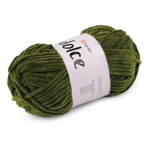 Pletací žinylková příze Dolce 100 g zelená khaki 1 ks