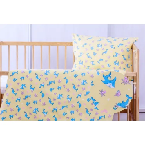 Flanelové povlečení do dětské postýlky - žlutý delfín
