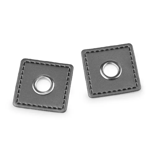 Průchodky s koženkovým čtverečkem k našití 4ks šedá-nikl Průchodky s koženkovým čtverečkem k našití 4ks šedá-nikl