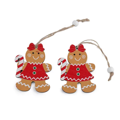 Vánoční dřevěné perníčky k zavěšení hnědá přírodní 2 ks