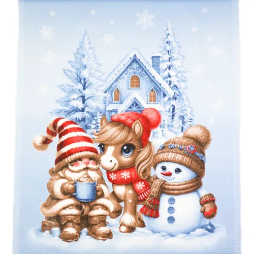 Plátno vaflové piké poníkovy Vánoce - panel 50 cm x 62,5 cm