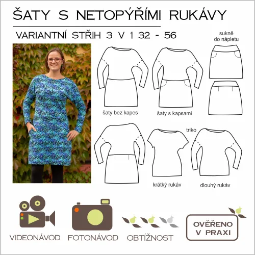 Tištěný střih šaty s netopýřími rukávy