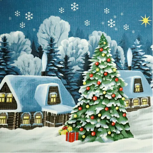 Plátno vaflové piké Vánoční stromeček pod sněhem