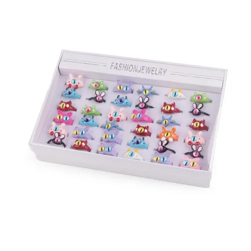 Sada dětských prstýnků v krabičce kočky a příšerky mix 36 ks