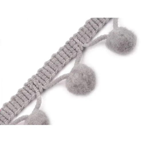 Prýmek s bambulkami 20 mm - šedá