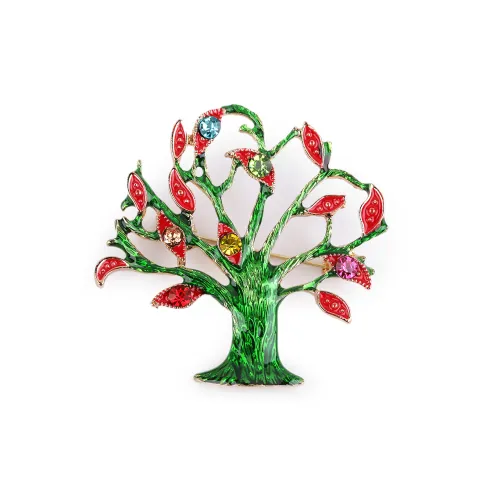 Brož s broušenými kamínky strom života zelená 1 ks