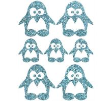 Nažehlovací aplikace třpytivá tučňáci nebeská modř