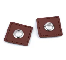 Průchodka s koženkovým čtverečkem k našití, průvlek 8 mm hnědá koňak 1000 ks