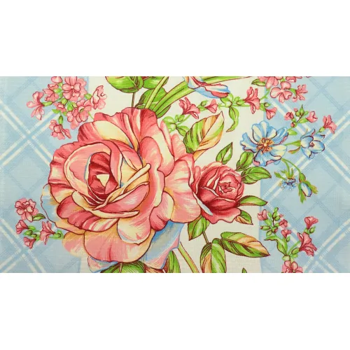 Plátno vaflové piké růžové květy