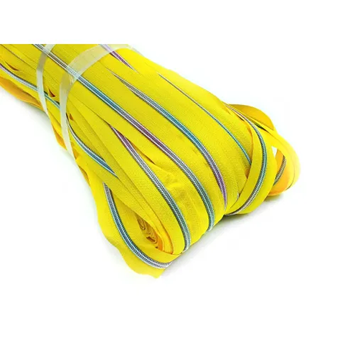Zip spirálový v metráži 5mm duhové zoubky žlutý Zip spirálový v metráži 5mm duhové zoubky žlutý