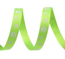 Rypsová stuha / popruh šíře 10 mm potisk tlapky - zelená