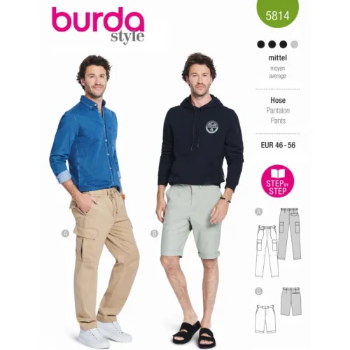 Tištěný střih pánské kalhoty s gumou v pase, bermudy