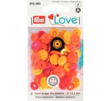 Prym LOVE plastové patentky Color snaps květiny žluto-oranžovo-červené