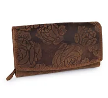 Dámská peněženka kožená s květy hnědá 1 ks